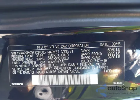 2016 Volvo Xc90 T6 Momentum from USA, damaged, VIN YV4A22PK9G1034005